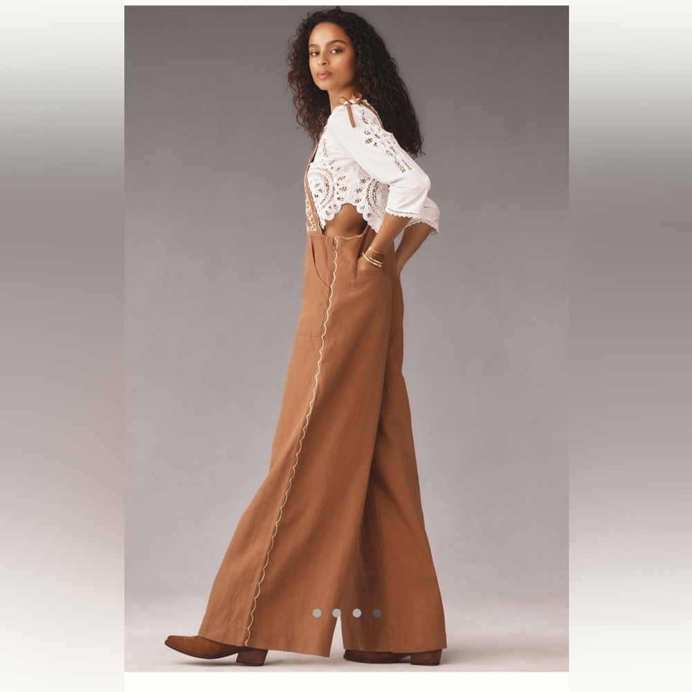 Anthropologie Embroidered Linen Overalls - Picture 2 of 10